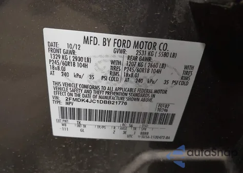 2013 Ford Edge Sel from USA, damaged, VIN 2FMDK4JC1DBB21776